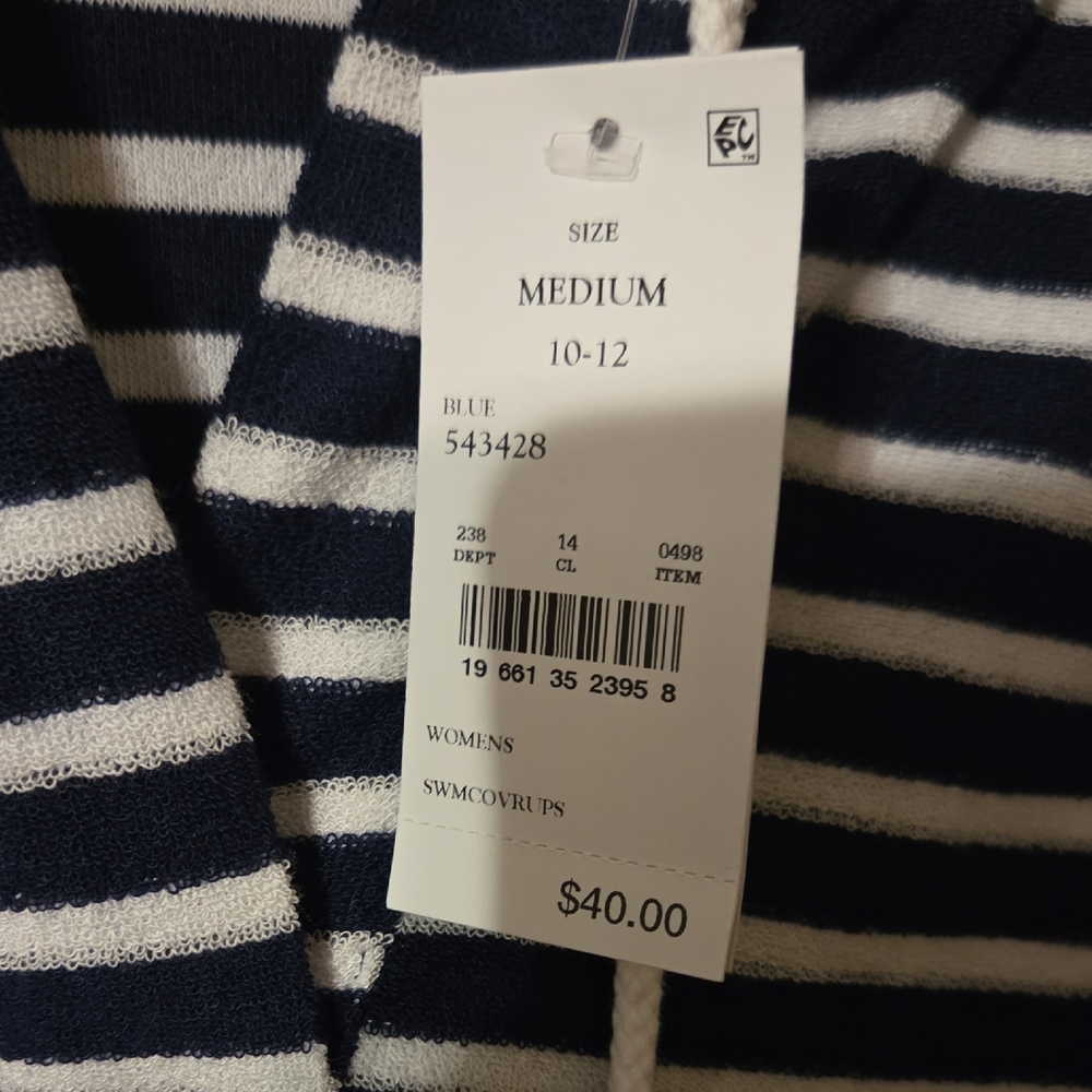 Lands' End Navy and White Striped Hoodie Dress - Picture 3 of 5